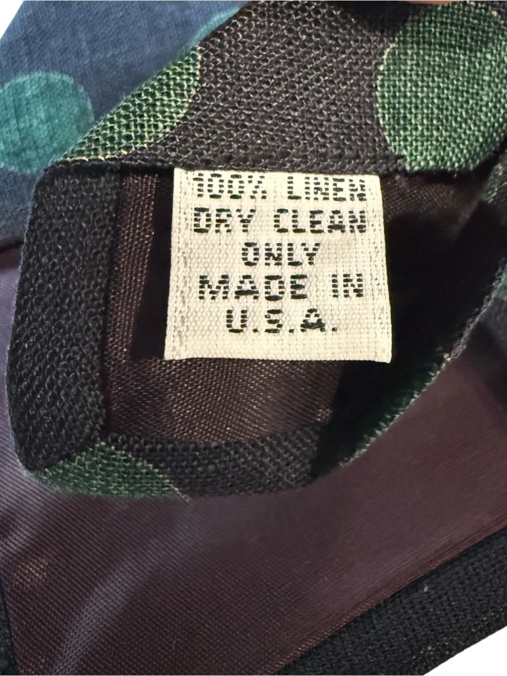 STRUCTURE Vintage 100% Linen Tie 90s Corporate Sleaze USA Made Green Polka Dot